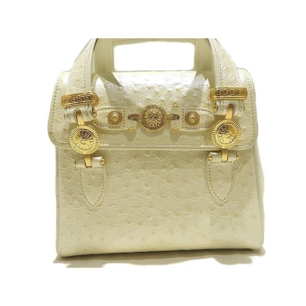 GIANNI VERSACE handbag retro White ostrich embossed leather tote - Picture 1 of 5